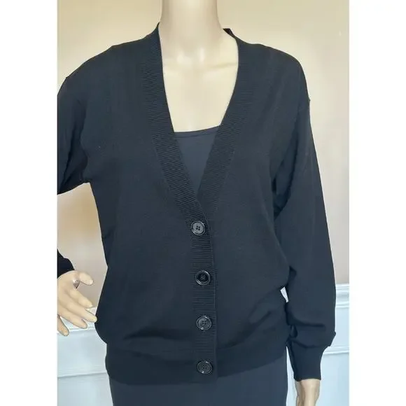Burberry Dornoch Wool Black Elbow Patch Cardigan Sweater Small 8091030 NWT $860 - Picture 3 of 10